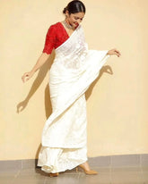 Embroidery White Saree With Unstiched Blouse Piece-MWPK-290-WHITE